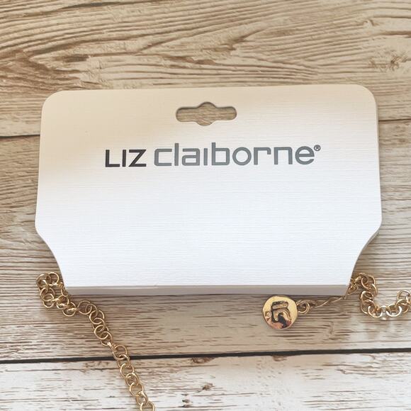 Liz Claiborne Linked Collar Statement Necklace Gold Green Round New - Picture 10 of 11